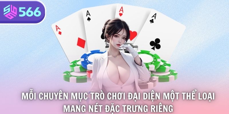 Mỗi chuyên mục trò chơi đại diện một thể loại, mang nét đặc trưng riêng